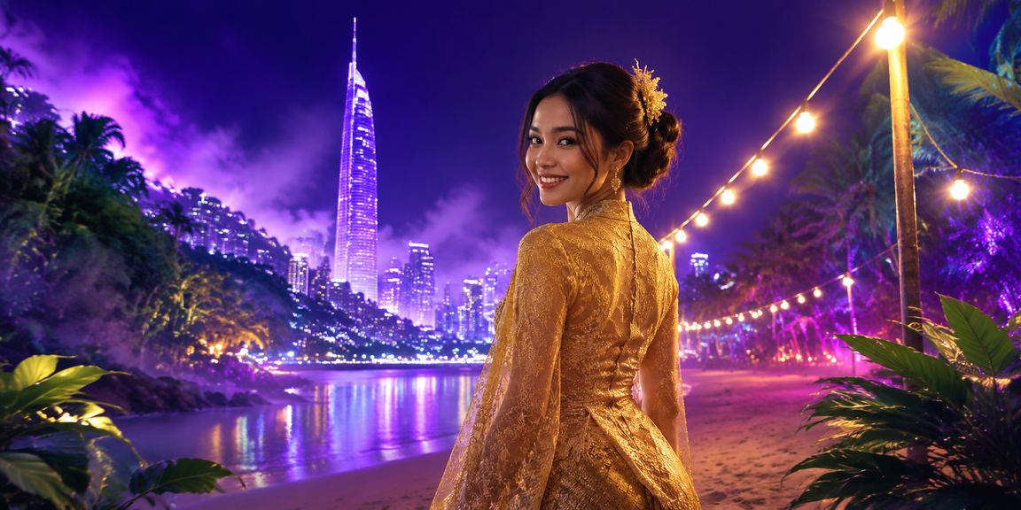 Wanita berbaju kebaya di Kuala Lumpur menyemak rebat dan bonus pertaruhan bola sepak