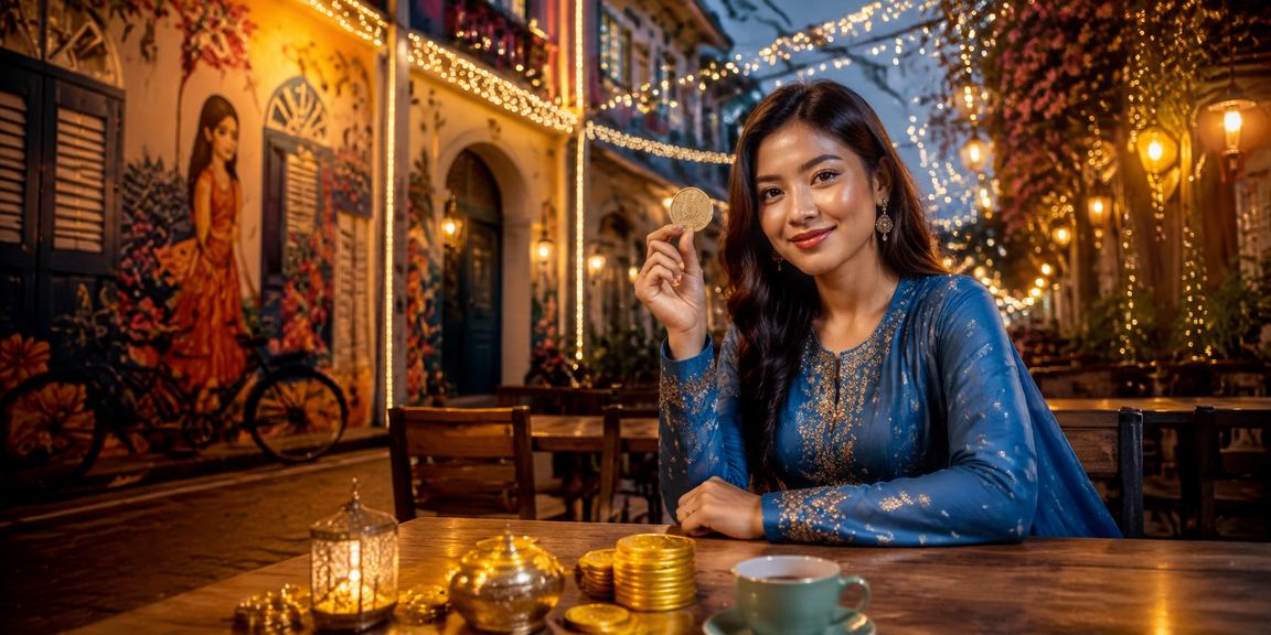 Wanita memakai baju kurung tradisional dengan wang RM